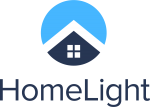 Homelight light blue and dark blue logo with a house